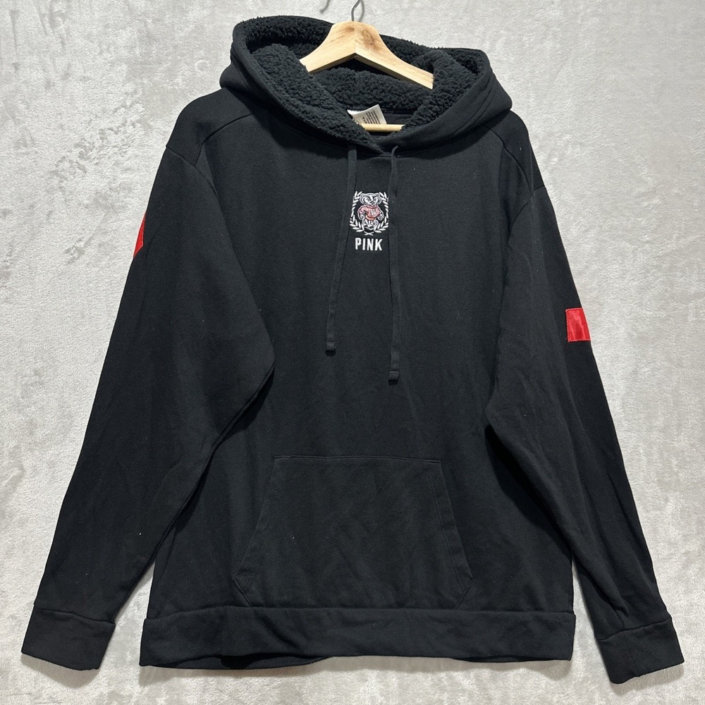 Victoria's Secret PINK Wisconsin Badgers Size L Black‎ Hoodie Fleece Sweatshirt